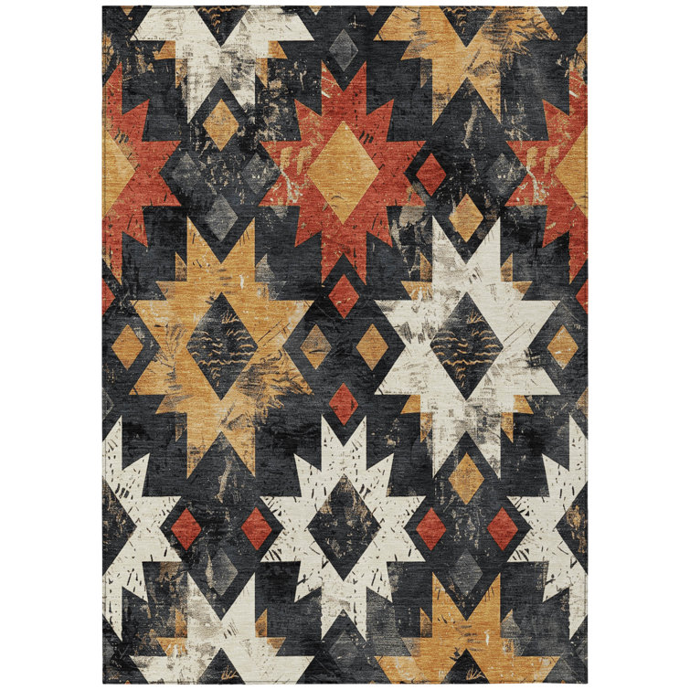Machine Washable Indoor/Outdoor Xhevrie Black Rug