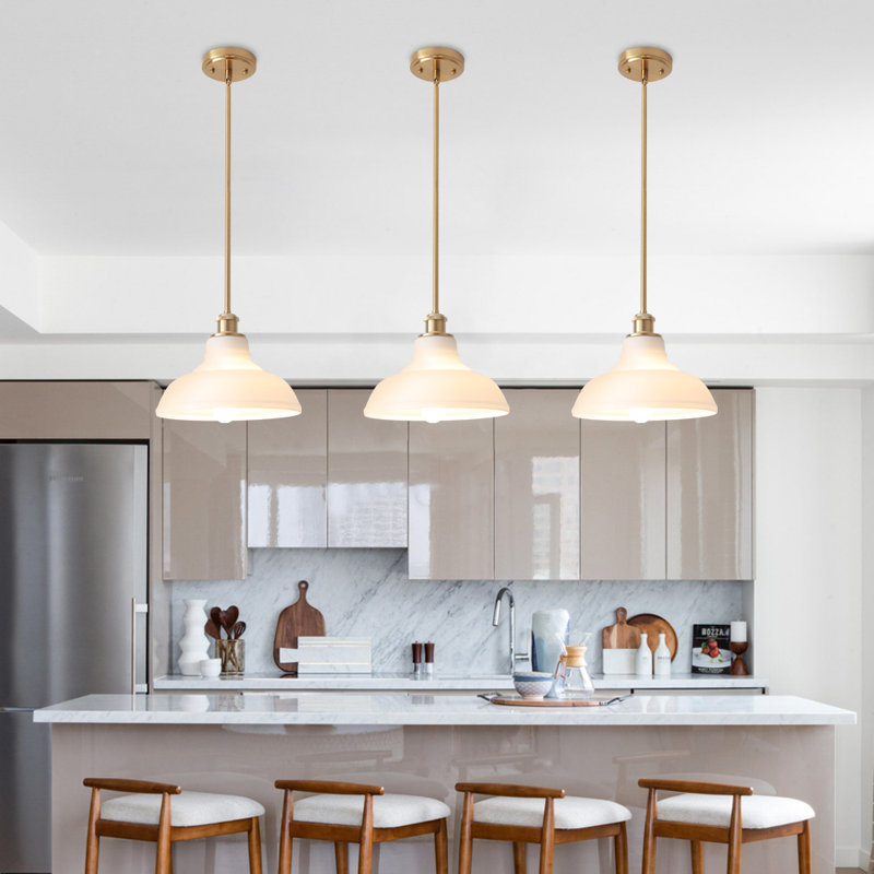  Luminaire suspendu en forme de bol à 1 lumière de 11 pouces en or George Oliver pour îlot de cuisine, Doré