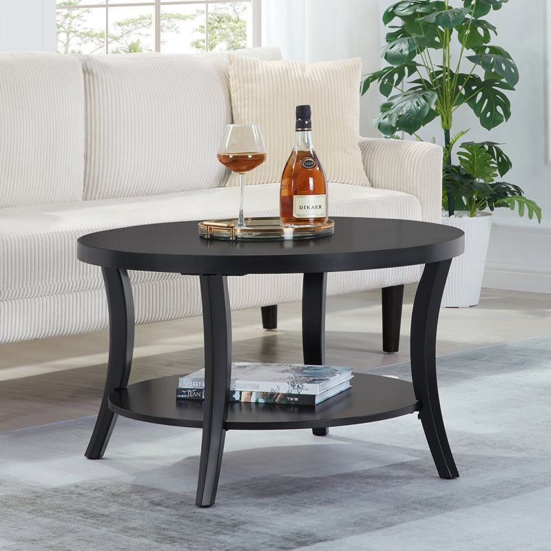 Dinh Round Coffee Table with Shelf, Black