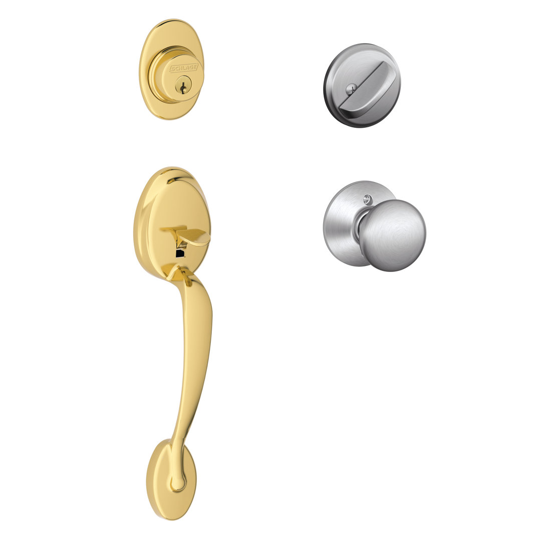 Plymouth Handleset with Single Cylinder Deadbolt and Door Knob and Rosette Schlage 