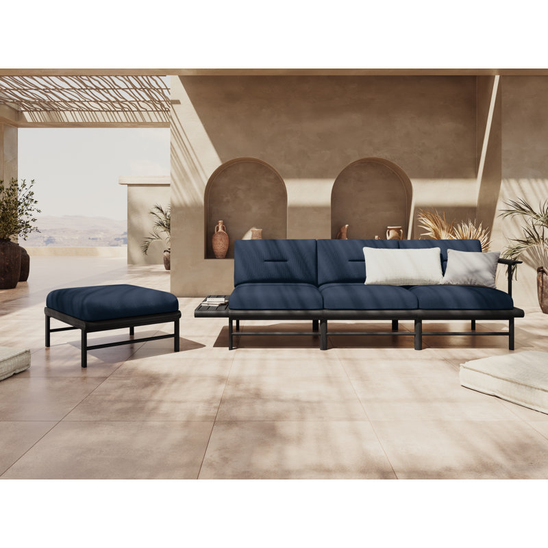 245cm Wide Wood Patio Sofa with Cushions, Dark Blue
