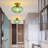 Vintage Green Ribbed Glass Flush Mount Ceiling Light - Gold Finish, E26 Compatible For Entryway, Hallway, Bedroom & Living Room-1948966005