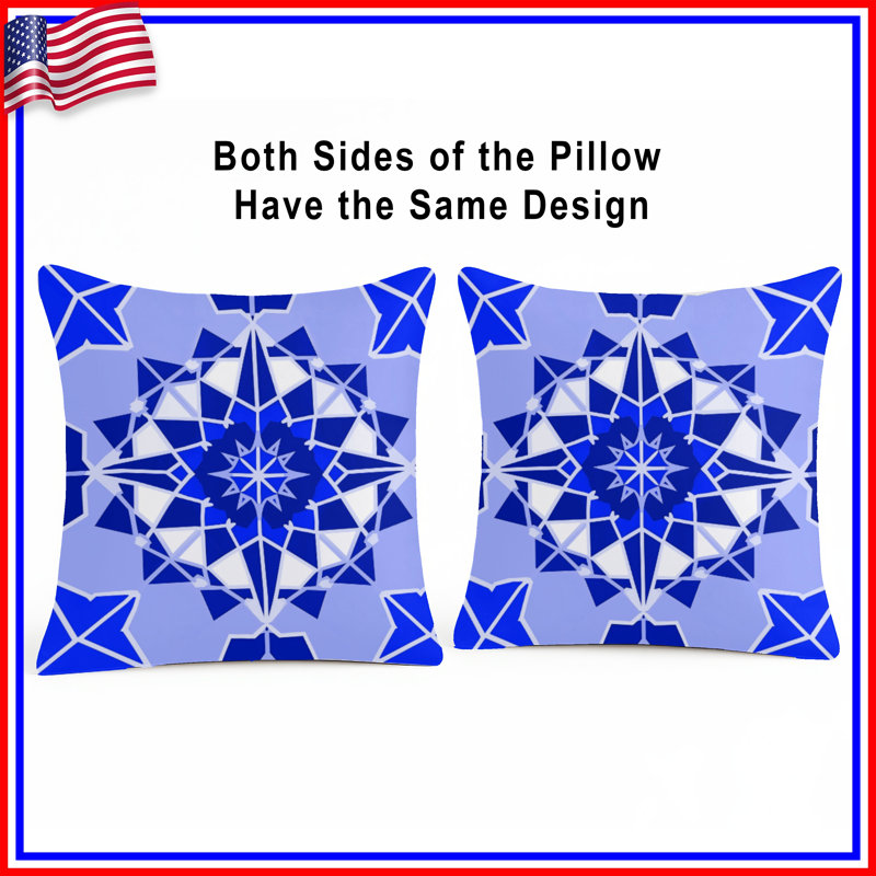 Blue Geometric Mandala Double Sided Throw Pillows, 20 x 20 inches