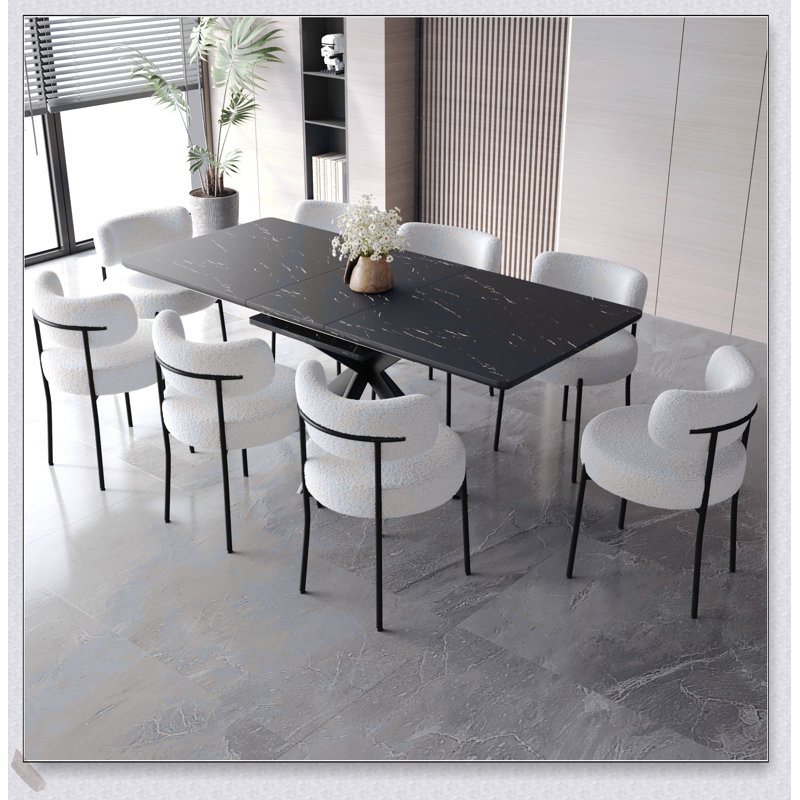 Ensemble de table de salle à manger extensible pour 4 à 8 personnes, chaises rembourrées à dossier incurvé, pour les grands rassemblements et les repas confortables