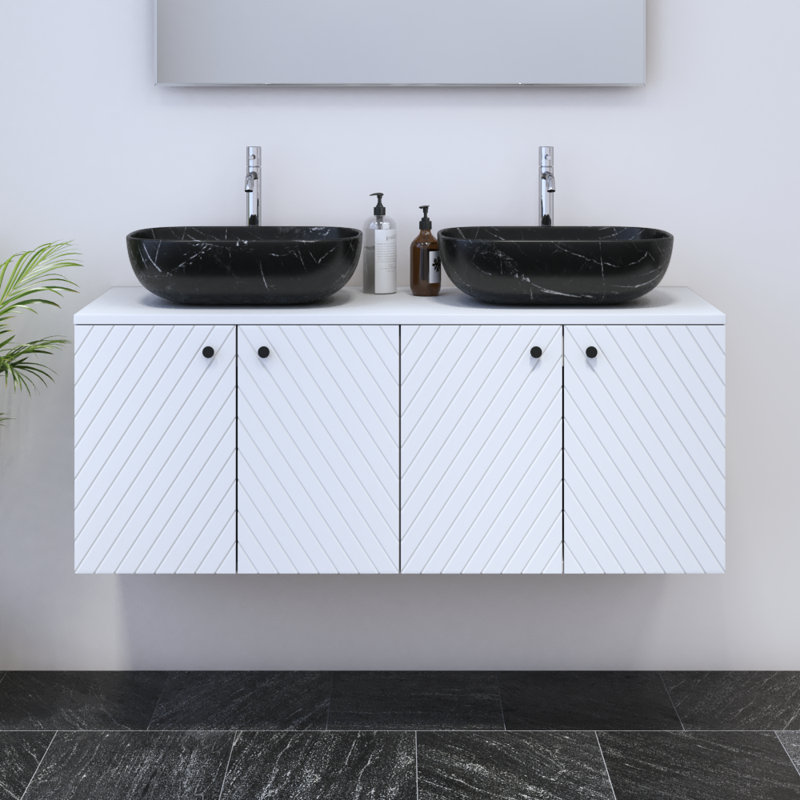 Meuble-lavabo double 47,2 po avec comptoir Karaya, Noir, Blanc