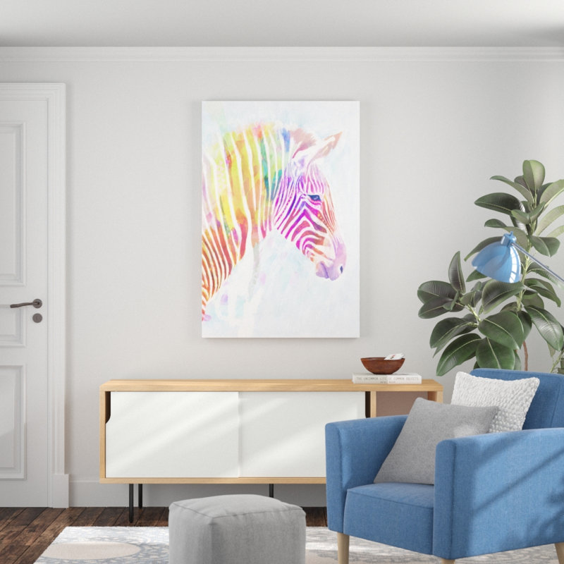 Fluorescent Zebra II by Victoria Borges - Painting Print, Wrapped Canvas, 122cm H x 81cm W