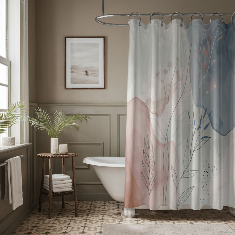 Minimalist Blossom Motifs - Rideau de douche standard 1 pièce, H 74 po x l 71 po
