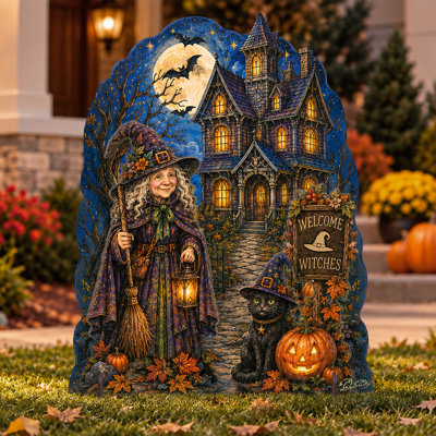 «Welcome Witches Haunted House», décoration en bois autoportante d'Halloween par G. DeBrekht