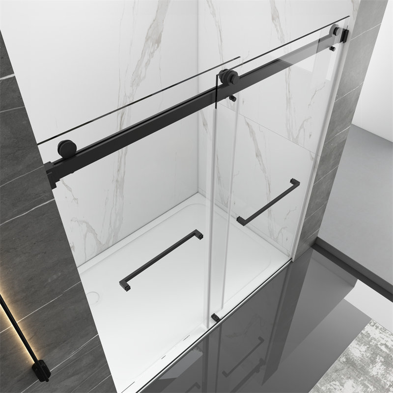 48'' W 76'' H Frameless Rectangle Reversible Shower Stall, Matte Black