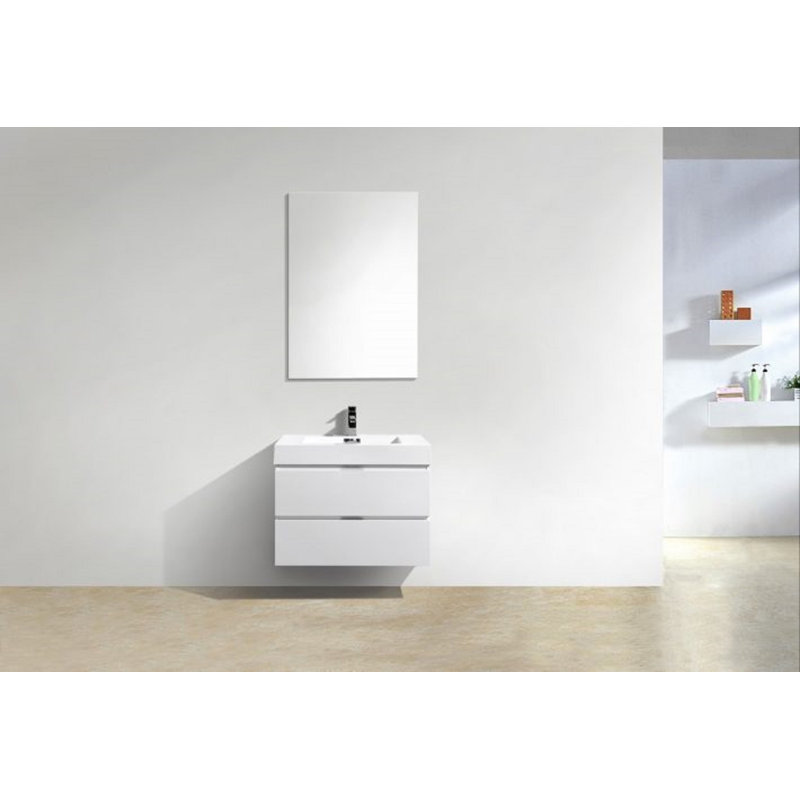 Ensemble de meuble-lavabo mural simple 30 po Royka, Blanc très luisant