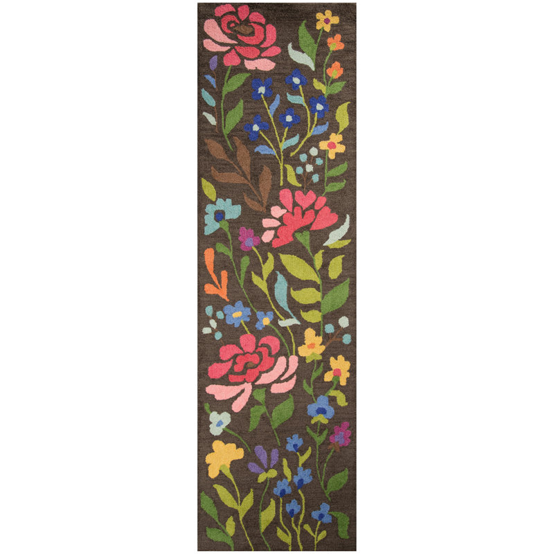 Tapis brun / vert en laine crocheté à la main Brooklington, Tapis de couloir 2 pi 3 po x 8 pi