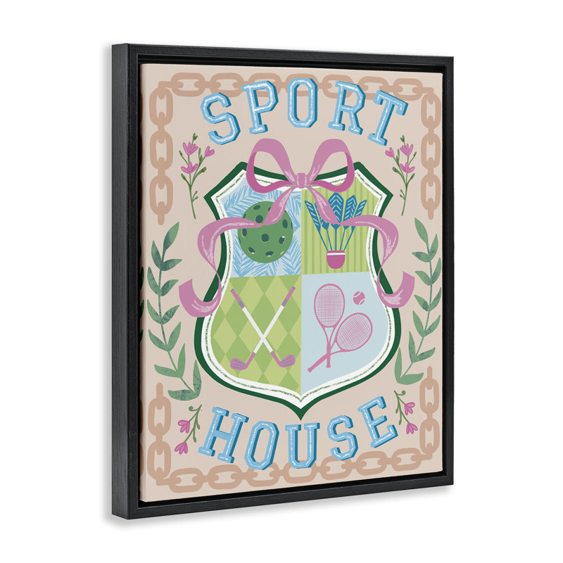 Art mural sur toile «Preppy Coast Emblem» par Jo Reid, Cadre flottant noir de jais, H 21 po x l 17 po