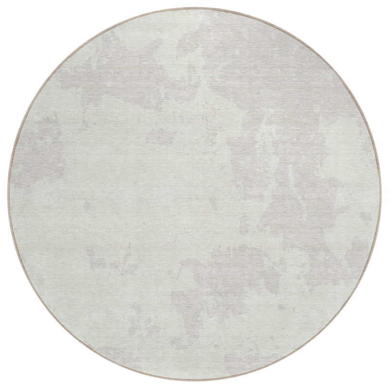 Tapis intérieur rond lavable abstrait ivoire et gris 8 pi