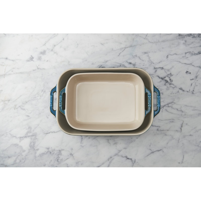 Ceramique Rectangular Baking Dish Set 2 Piece, Rustic Turquoise