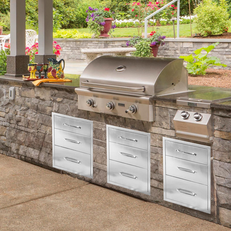 Outdoor Kitchen Drawer, 3-Layer Stainless Steel 18" W X 23" H X 23" D Outdoor Kitchen Access Drawer