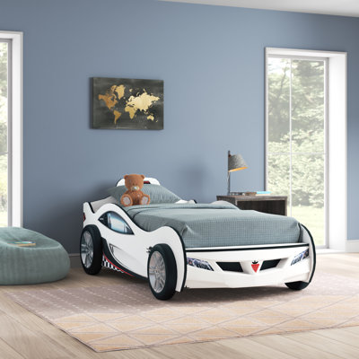 Kurtz Twin-Size Race Car Bed, 3D Bumper & Five-Spoke Wheels, License Plate by Zoomie Kids
