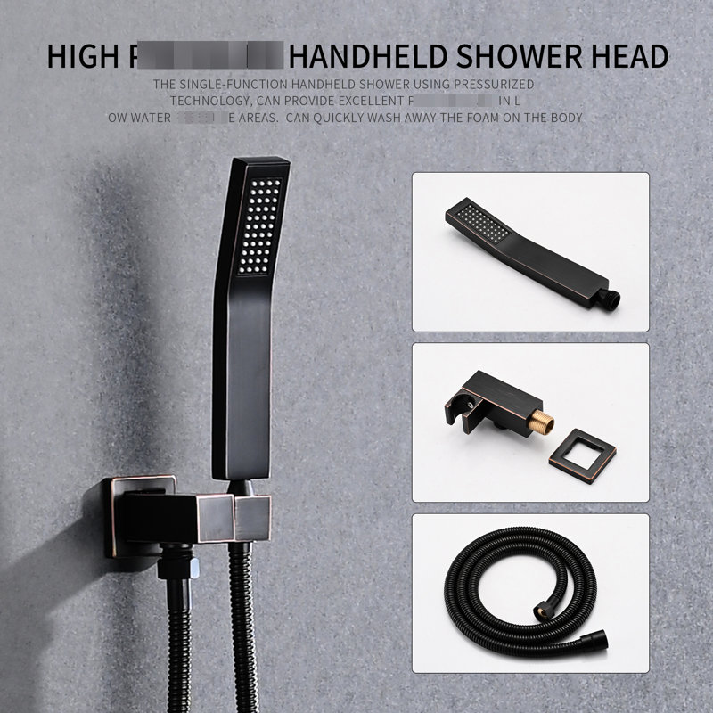 Wall Mounted Bathroom Shower With 10" Rainfall Head And Handheld Spray Faucet In Oil-Rubbed Bronze Simulated Movable