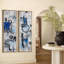 Cercle géométrique abstrait bleu-gris – Ensemble de 2 impressions murales encadrées sur toile 60 po x 20 po x 2-134738818-134738816