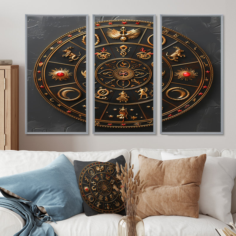 Ensemble de salon Golden Astrology Seal - Astrology Wall Art, Encadrement argenté, H 40 po x l 60 po x P 1 po