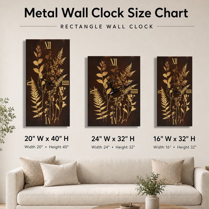 Pressed Botanicals in Brown I - Horloge murale Cottage, H 32 po x l 24 po - Rectangle