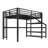 Full Loft Bed With Desk And Storage Stairs, Metal Loft Beds With LED Lights, USB Ports, Multifunctional Iron Nets, No Spring Box Needed And Noise-Free, Black