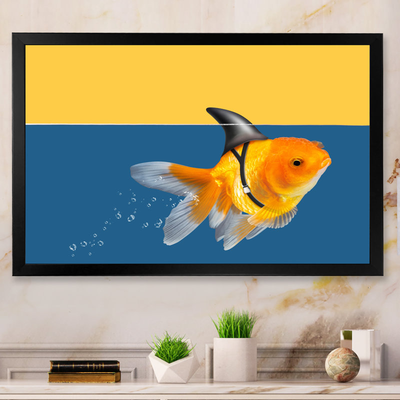 " Goldfish Shark Swimming ", Black Picture Frame, 16" H x 32" W x 1" D
