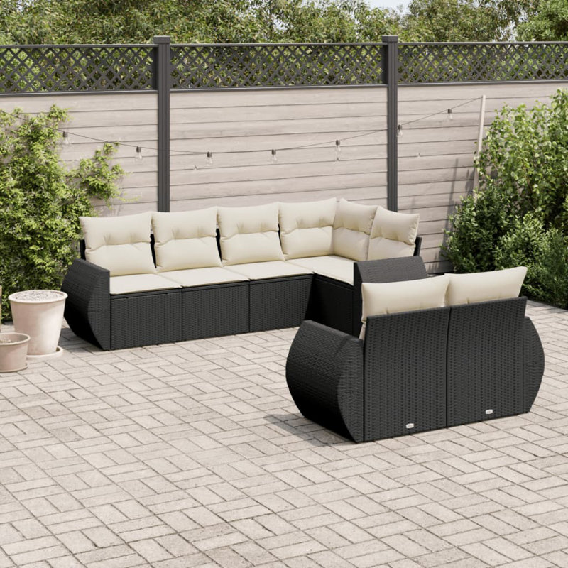 Ensemble de canapé de jardin en rotin PE Vidaxl, acier thermolaqué, Noir