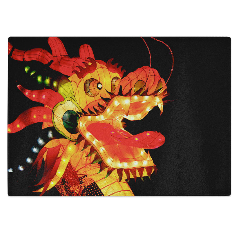 Tempered Glass Chinese Dragon Chopping Board, 28.5 cm W x 20 cm L