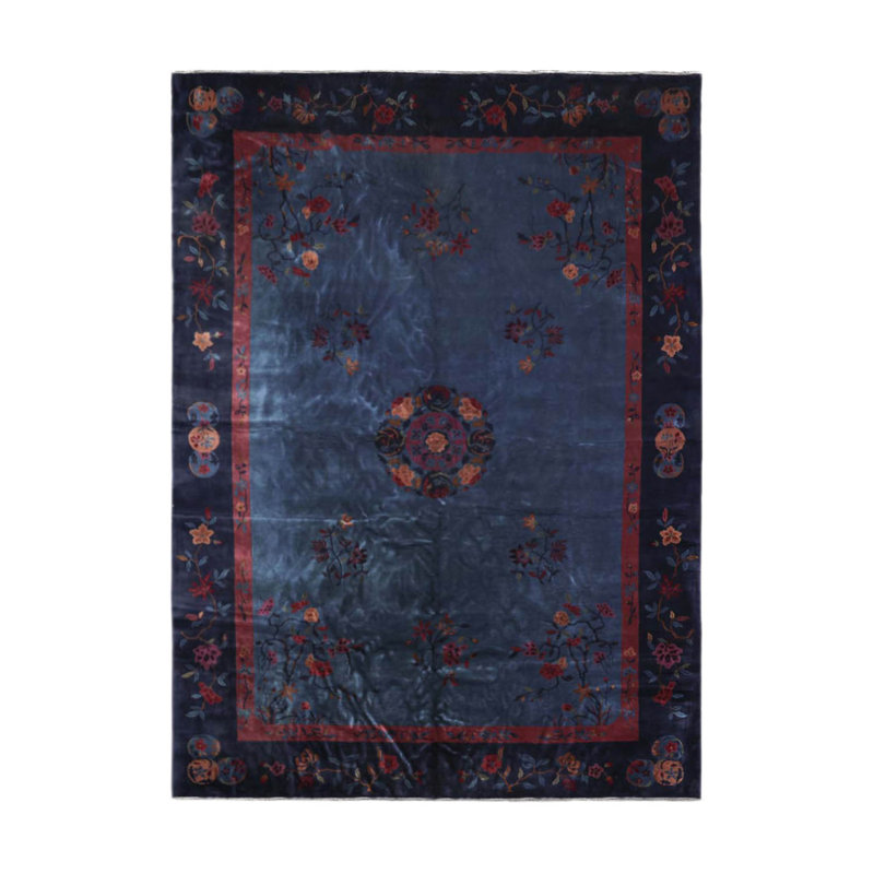 Tapis bleu unique de 10 pi x 13 pi 6 po