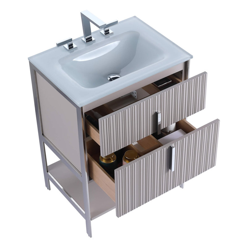 Mirutil Single Bathroom Vanity with Top, Chrome, Bright Taupe