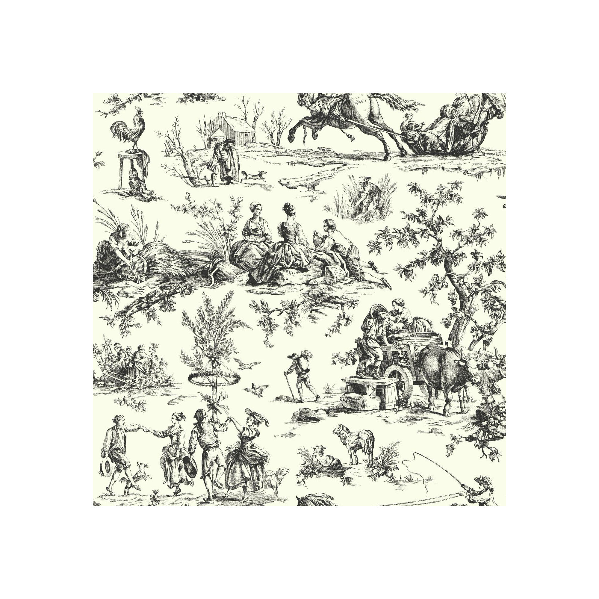 Ashford Toiles Toile Wallpaper, Black/White
