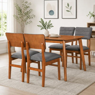 Ensemble de salle à manger 5 pièces avec cadre en bois d'hévéa et chaises rembourrées