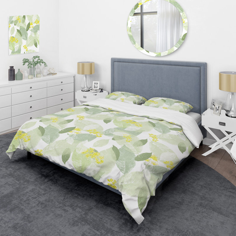 Feuilles vertes - ensemble de housse de couette floral - polyester microfibre