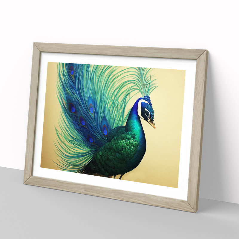 XH1022-6851X Peacock In Watercolour - Picture Frame Print, 25cm H x 34cm W x 2cm D, Beige