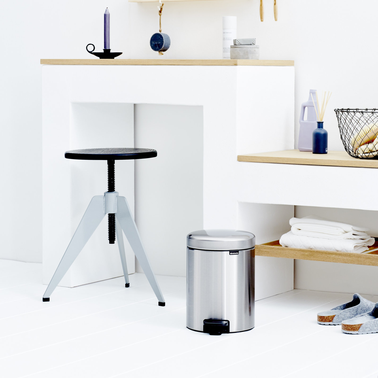 Brabantia Newicon 1.3gal Step-On Can, Matt Steel Fingerprint Proof