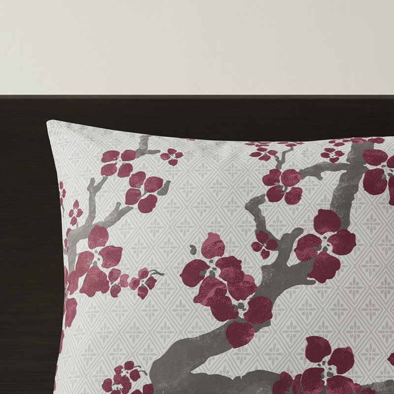 Housse de couette pour très grand lit - coton, motif de losanges, fleurs de cerisier en fleurs élégantes 100% coton, motif floral, attaches intérieures,
