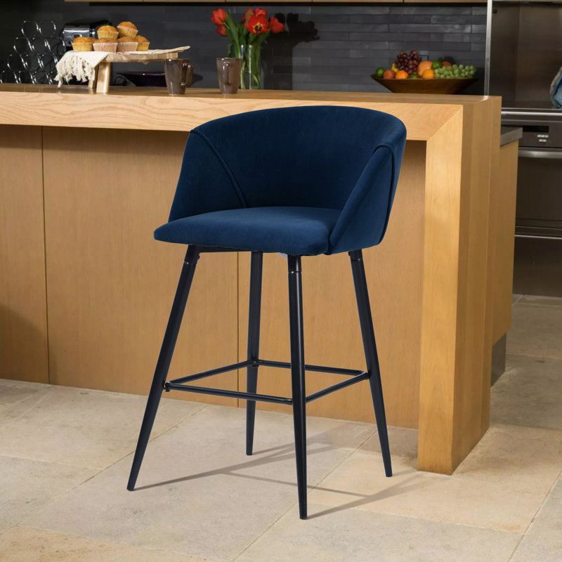 Meurer Upholstered Counter Stool with Metal Frame, Dark Blue