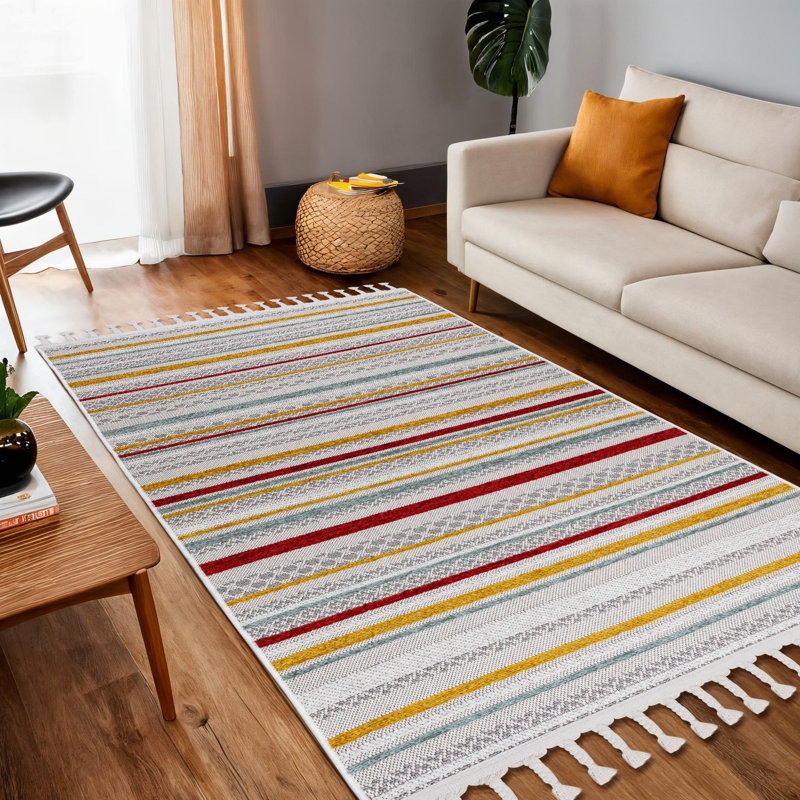 Elegant Machine Woven Area Rug, 4.0 x 5.9 Feet | 52% Polyester, 40% Cotton, 8% Chenille | Antibacterial, Washable at 86°F, 6 mm Pile Height, Cotton Base | Perfect for Living Room, Bedroom, and Dining Areas
