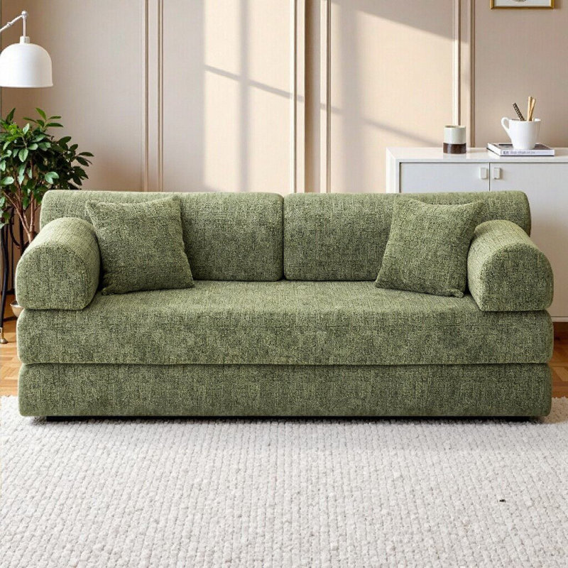 Canapé-lit convertible 4-en-1 avec matelas pliant et cadre fixe multifonctionnel, Vert