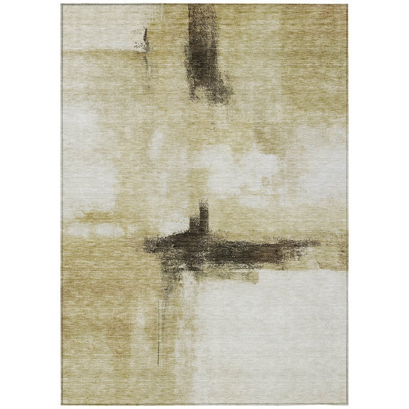 Wheat Synthetic Rectangular Washable Non-Slip 5' x 7' Rug