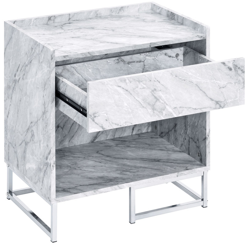 Table rectangulaire en faux marbre avec tiroir et garniture de rangement supplémentaire en blanc - Tablette pour la maison