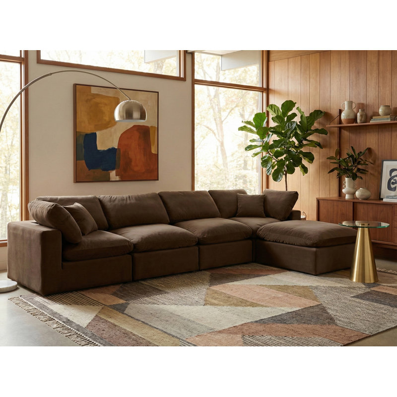 Canapé modulaire réversible en velours Hinesh, Velours brun