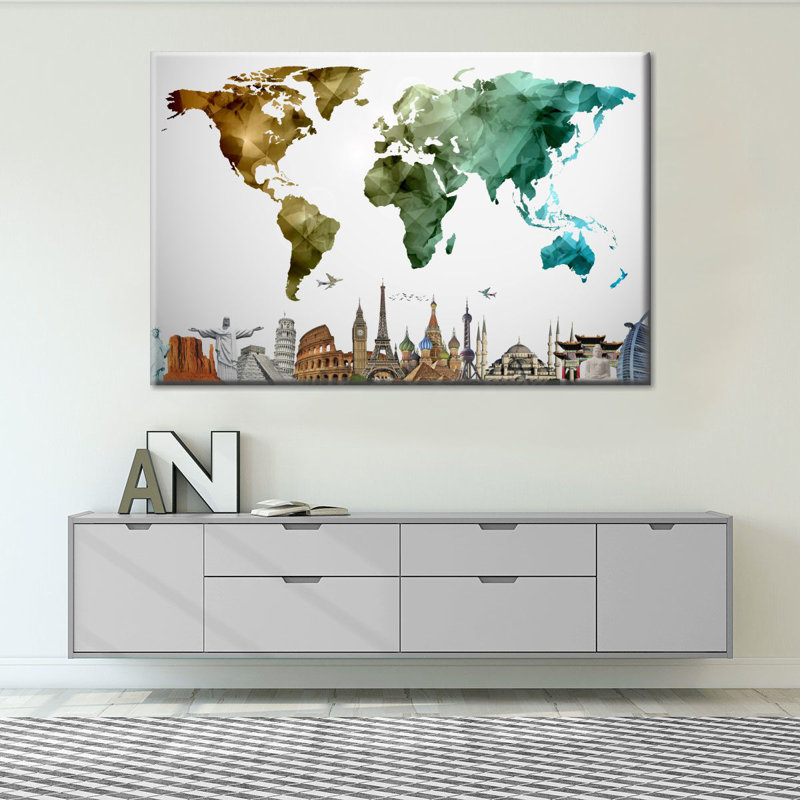 Carte du monde abstraite - reproduction sur toile tendue, H 26 po x l 39 po x P 1,25 po