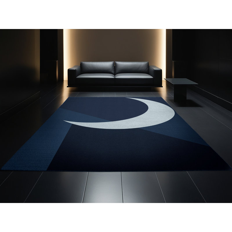 Machine Washable Pantelie Minimalist Solid Color Rug in Blue – Navy Binding, 2 x 5
