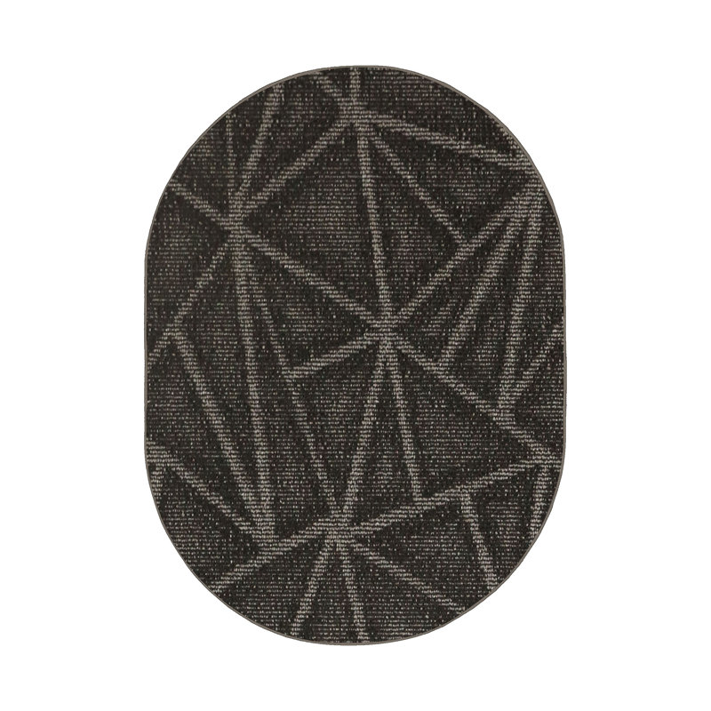 Tapis noir à motif géométrique Dickman, Ovale 7 pi x 9 pi