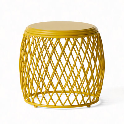 Lattice Metal Side Table, 12" Lightweight Iron Accent, No Assembly Patio Decor