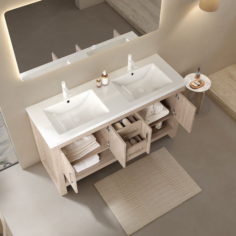 60" Bathroom Sink Without Cabinet, With One-Piece White Acrylic Basin