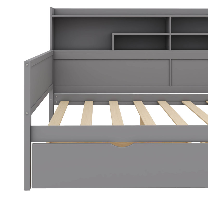 Wooden Full-Size Daybed With Integrated Storage Racks, Multi-Functional Bed With Two Drawers And A Study Table