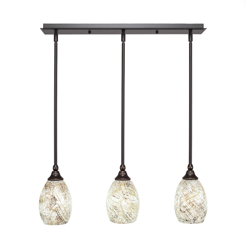 3 Light Stem Hung Linear Pendalier Shown With 5" Fusion Glass, Natural, Brushed Nickel