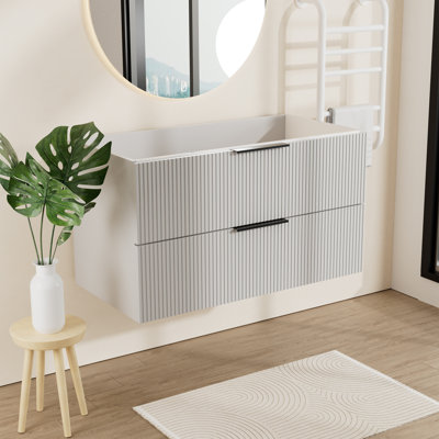 36" Halrik Fluted Floating Vanity Base Only, Cabinet with Divided Soft-Close Drawers